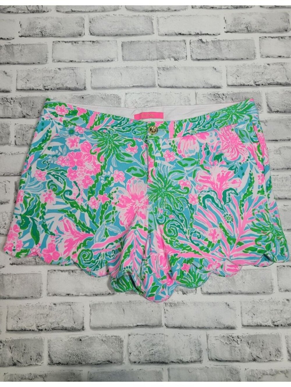Pristine Lilly Pulitzer Knit Buttercup Shorts Amalfi Blue Leaf It Wild Size 10